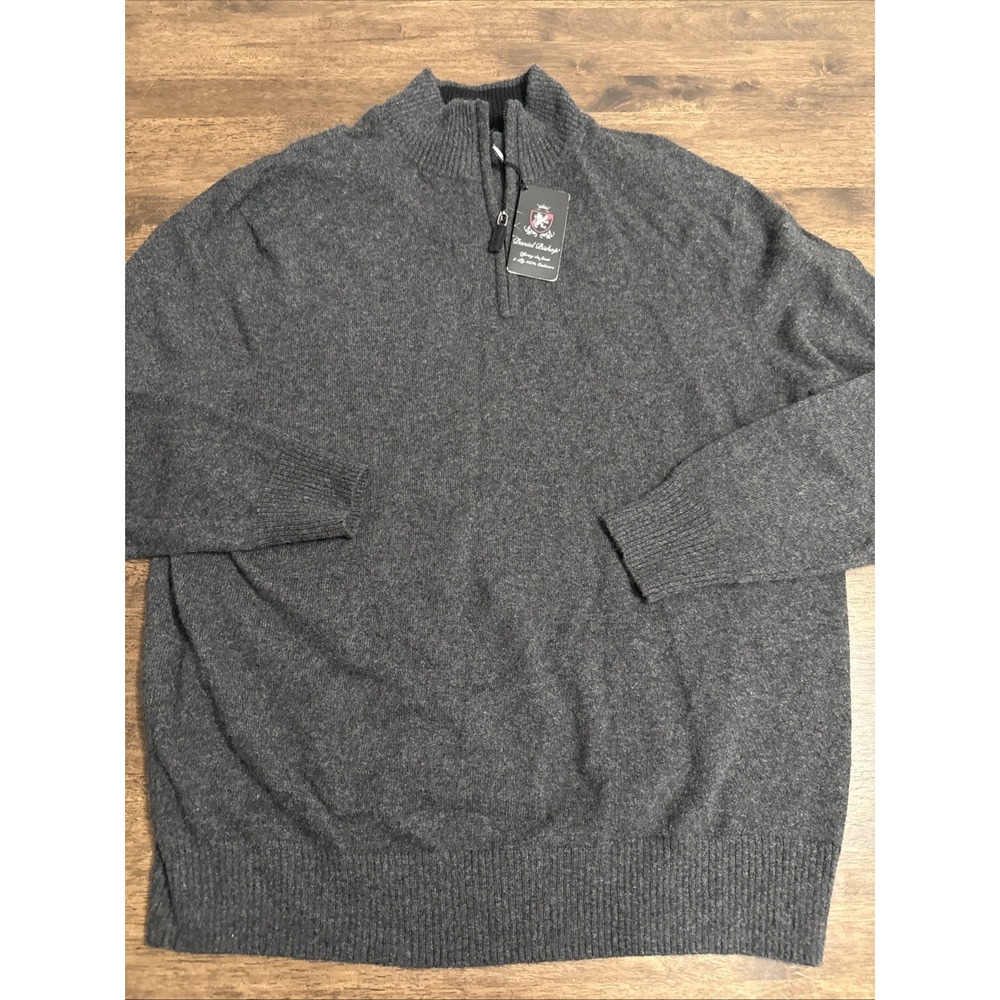 NWT Daniel Bishop 100% Cashmere Sweater Mens L Charcoal Gray 1/4 Zip Pullover